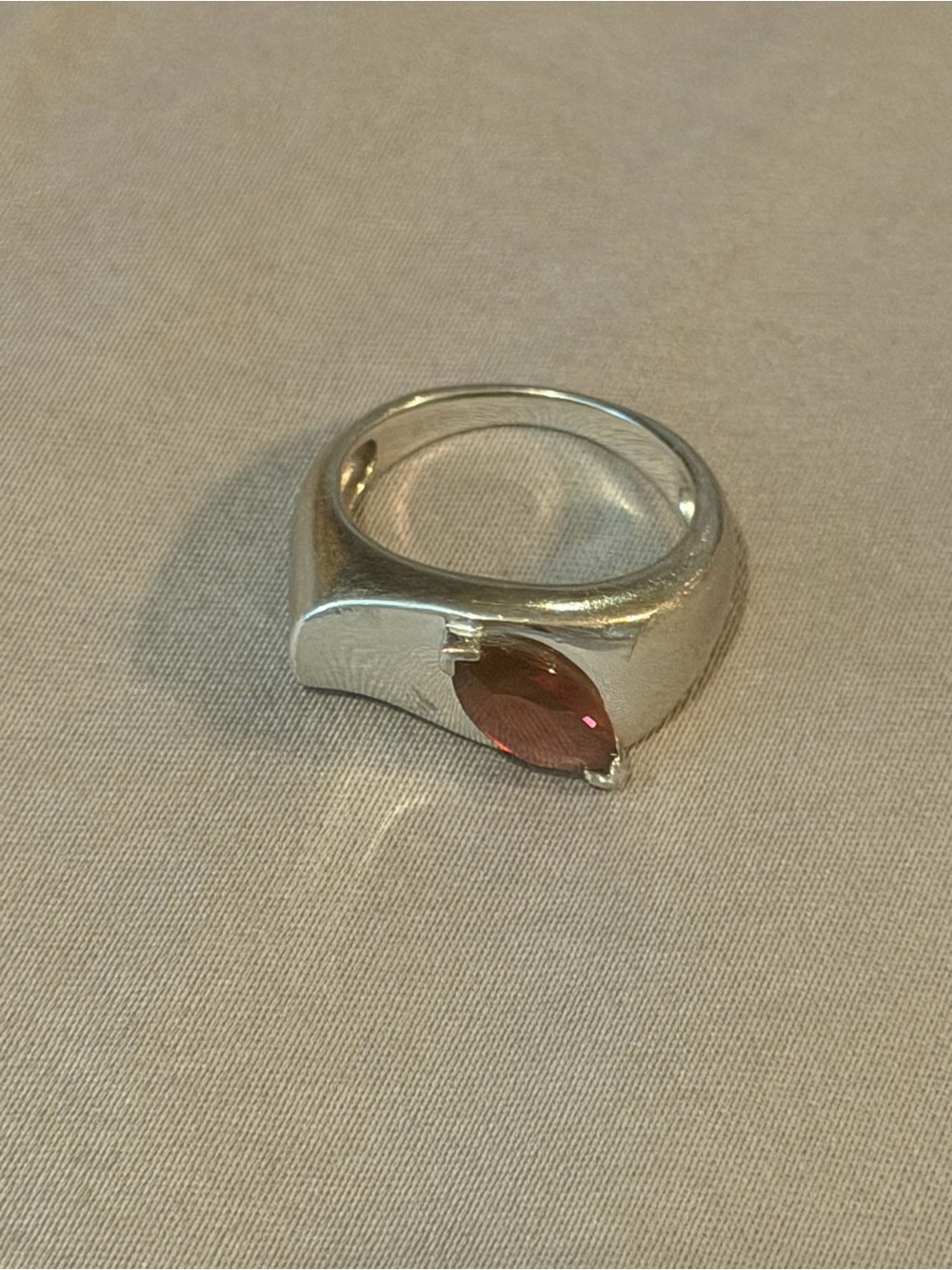 Polished Sterling 925 Silver Ring with Garnet Stone